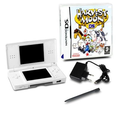Nintendo DS Lite Handheld Konsole weiss #71A + Ladekabel + Spiel Harvest Moon DS