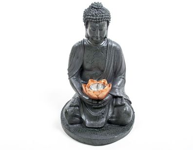 Solar Buddha mit eingebautem LED Strahler 40cm Gartendeko Gartenlampe Statue