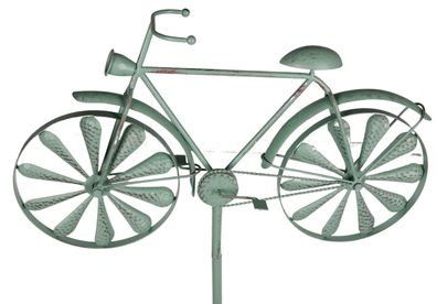 Gartenstecker Fahrrad Antik-Grün Windrad Windspiel Gartendeko Beetdeko Dekorad