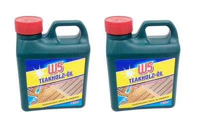 W5 Teakholz-Öl 2x 1 Liter Holzschutz Pflegeöl Holzschutz Hartholzöl Terrassenöl