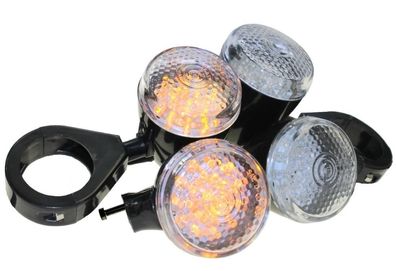 Motorrad LED Blinker Harvey für Federgabel oder Rahmen schwarz klar
