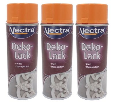 3x Vectra® Dekolack pastellorange matt 400ml Lackspray Farbspray Sprühdose