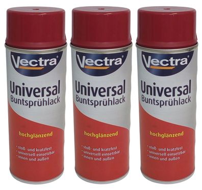 3x Vectra® Universal Sprühlack rubinrot glänzend Lackspray 400ml Farbspray