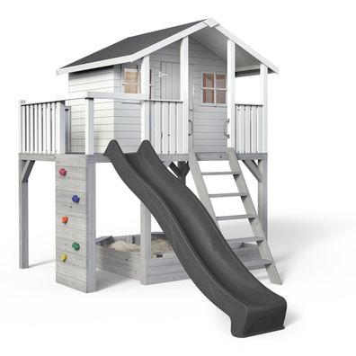 Stelzenhaus Tobi Premium - Kinder Spielhaus mit Balkon Kletterwand Farbe