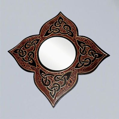 Spiegel Blumenkontur mit CELTIC KNOTEN braun 29,5 cm Handgearbeitet Dekospiegel