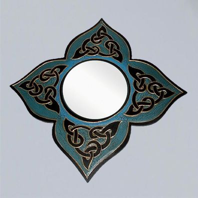 Spiegel Blumenkontur mit CELTIC KNOTEN blau 29,5 cm Handgearbeitet Dekospiegel