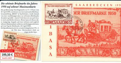 Saarland Maximumkarte IBASA Nr. 291, einwandfreie gest. Erhaltung, siehe Bild.