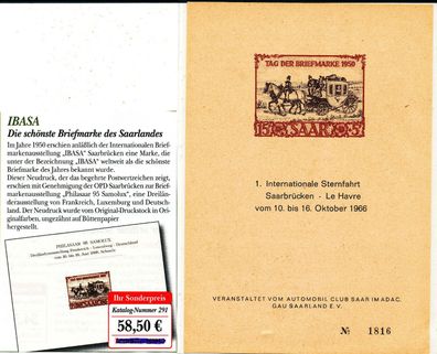 Saarland Neudruck IBASA Nr. 291, einwandfreie Erhaltung, siehe Bild.