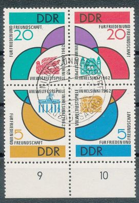DDR Nr. 901/04 Viererblock mit UR., super gestempelt, siehe Bild.