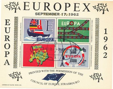 Europäische Union Cept, Suvenir 1962 Europex, Tema Europa, gestempel siehe Bild.