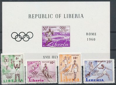 Liberia Nr. 552/55 A + Block 16, sauber postfrisch, siehe Bild.
