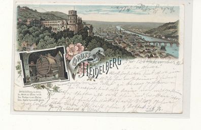 Lithokarte, Gruß aus Heidelberg, gelaufen 1896 nach Nidda, siehe Bild. (37)
