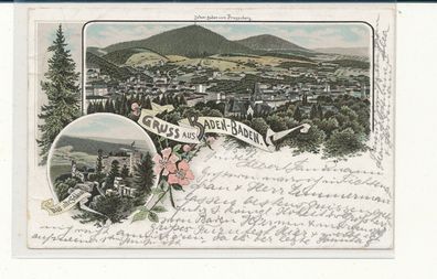 Lithokarte, Gruß aus Baden-Baden, gelaufen 1897 nach Nidda, siehe Bild. (8)