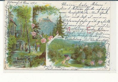Lithokarte, Gruß von Wartburg, gelaufen 1898 nach Nidda, siehe Bild. (31)