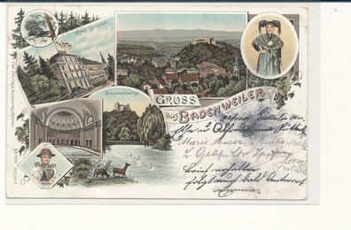 Lithokarte, Gruß aus Badenweiler, gelaufen 1897 nach Nidda, siehe Bild. (12)