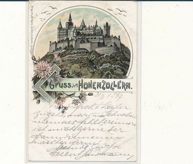 Lithokarte, Gruß vom Hohenzollern, gelaufen 1897 nach Nidda, siehe Bild. (41)