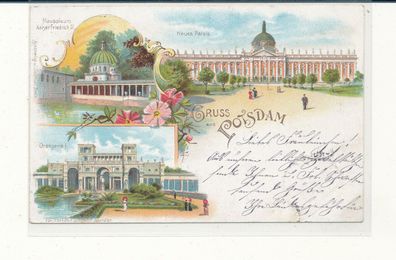 Lithokarte, Gruß aus Potsdam, gelaufen 1897 nach Soden, siehe Bild. (77)
