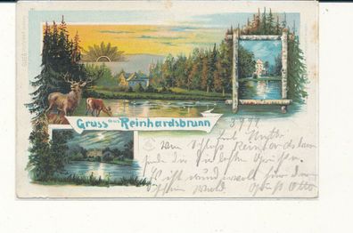 Lithokarte, Gruß aus Reinhardsbrunn, gelaufen 1899 nach Nidda, siehe Bild. (68)