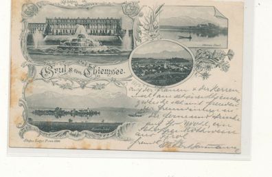 Lithokarte, Gruß v. Chiemsee, gelaufen 1897 nach Nidda, siehe Bild. (22)
