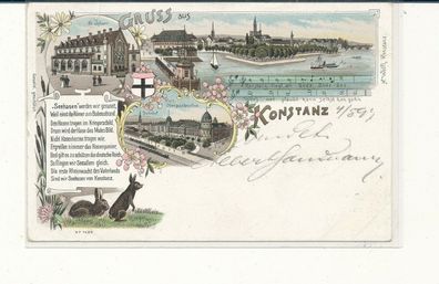 Lithokarte, Gruß aus Konstanz, gelaufen 1897 nach Nidda, siehe Bild. (67)
