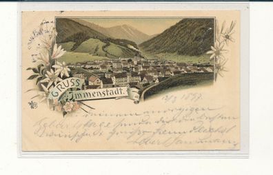 Lithokarte, Gruß aus Immenstadt, gelaufen 1897 nach Nidda, siehe Bild. (95)