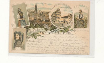 Lithokarte, Gruß aus Freiburg., gelaufen 1896 nach Nidda, siehe Bild. (34)