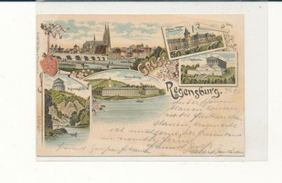 Lithokarte, Gruß aus Regensburg, gelaufen 1897 nach Nidda, siehe Bild. (74)