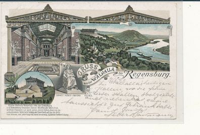 Lithokarte, Gruß v. d. Walhalla, gelaufen 1897 nach Nidda, siehe Bild. (64)
