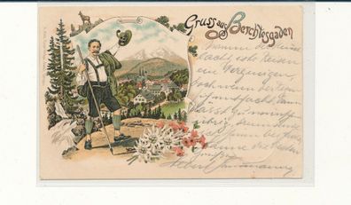 Lithokarte, Gruß aus Berchtesgaden, gelaufen 1897 nach Nidda, siehe Bild. (13)