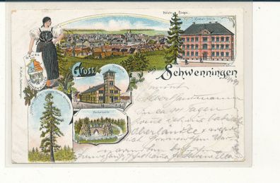 Lithokarte, Gruß aus Schwenningen, gelaufen 1897 nach Nidda, siehe Bild. (91)