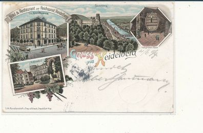 Lithokarte, Gruß aus Heidelberg, gelaufen 1897 nach Nidda, siehe Bild. (39)