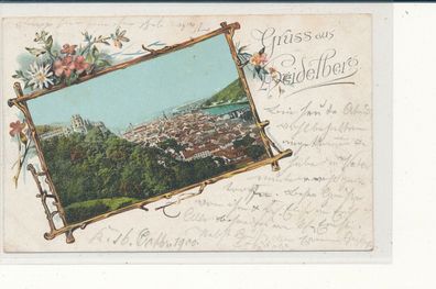 Lithokarte, Gruß aus Heidelberg, gelaufen 1900 nach Lampertheim siehe Bild. (38)