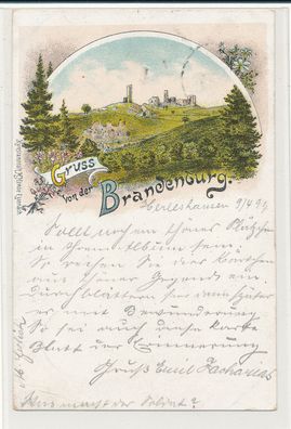 Lithokarte, Gruß v. d. Brandenburg, gelaufen 1899 nach Nidda, siehe Bild. (7)