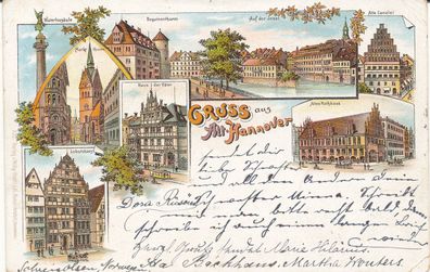 Lithokarte, Gruß aus Hannover, gelaufen 1897, saubere Erhaltung, siehe Bilder.
