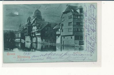 Mondscheinkarte, Gruß aus Nürnberg, gelaufen 1898 nach Nidda, siehe Bild. (61)
