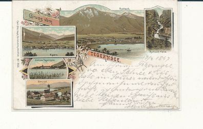 Lithokarte, Gruß vom Tegernsee, gelaufen 1897 nach Nidda, siehe Bild. (66)