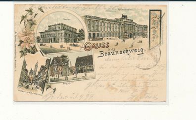 Lithokarte, Gruß aus Braunschweig, gelaufen 1897 nach Leipzig, siehe Bild. (19)