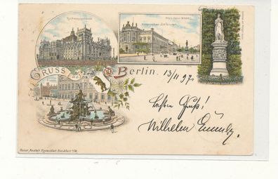 Lithokarte, Gruß aus Berlin, gelaufen 1897 nach Nidda, siehe Bild. (16)