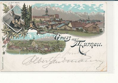 Lithokarte, Gruß aus Murnau, gelaufen 1897 nach Nidda, siehe Bild. (52)