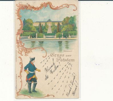 Lithokarte, Gruß aus Potsdam, gelaufen 1897 nach Soden, siehe Bild. (75)