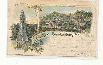 Lithokarte, Gruß aus Blankenburg, gelaufen 1897 nach Friedberg, siehe Bild. (6)