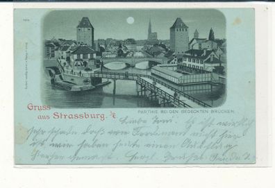 Mondscheinkarte, Gruß aus Strassburg, gelaufen 1898 nach Nidda, siehe Bild. (69)