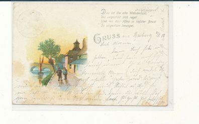 Lithokarte, Gruß aus Wartburg, gelaufen 1900 nach Nidda, siehe Bild. (30)