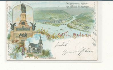 Lithokarte, Gruß aus Bingen, gelaufen 1898 nach Nidda, siehe Bild. (17)