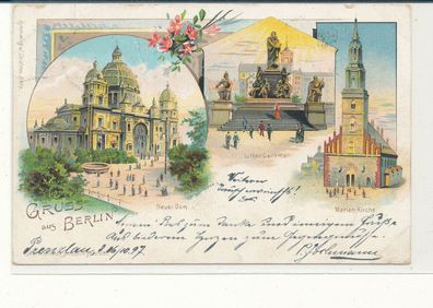 Lithokarte, Gruß aus Berlin, gelaufen 1897 nach Nidda, siehe Bild. (14)