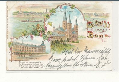 Lithokarte, Gruß aus Bonn, gelaufen 1897 nach Nidda, siehe Bild. (20)