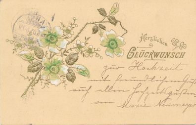 Tiefdruckkarte, Glückwunsch, Varel nach Borgstede gelaufen 1901, siehe Bilder.