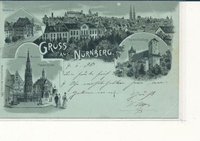 Bildpostkarte, Gruß aus Nürnberg, gelaufen 1898 nach Nidda, siehe Bild. (59)