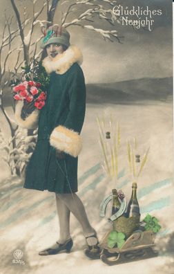 AK. Glückliches Neujahrs, gelaufen 1935, siehe Bild.