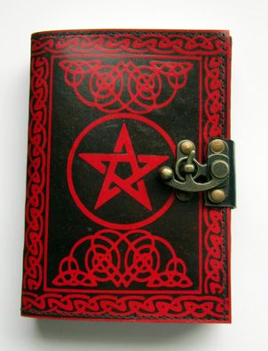 Buch der Schatten Pentagramm rot Leder Messingbeschlag Tagebuch Hexenbuch